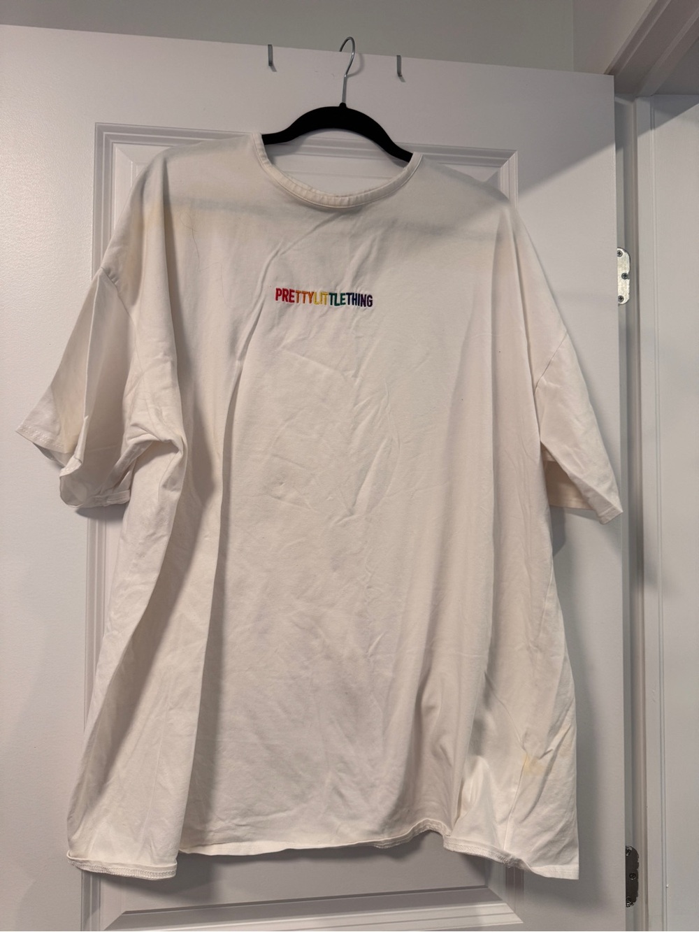 PrettyLittleThing White Tee with Rainbow Logo Pride Plus Size